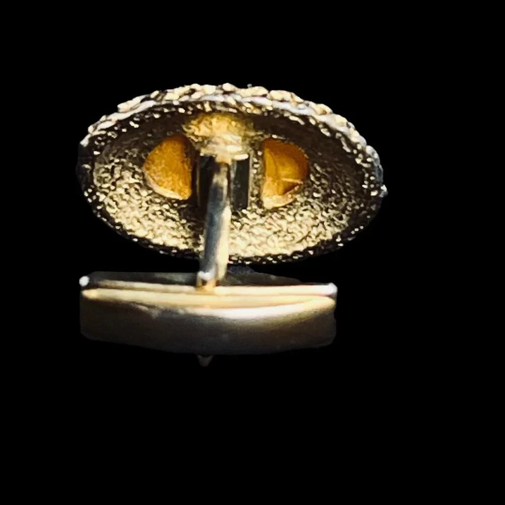 Vintage Oval Gold Tone With Orange Cabochon Cufflinks And Tie Tack Set (5337)
